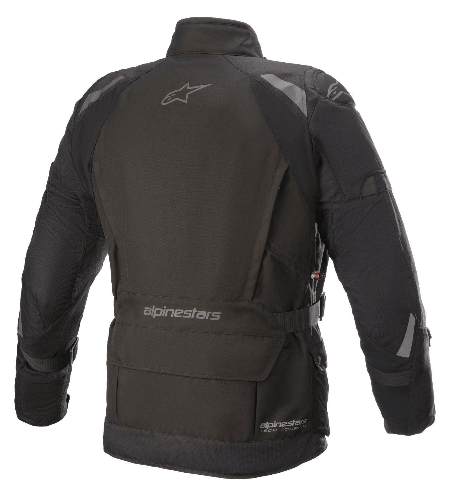 Alpinestars Ketchum GORE-TEX Jacket, Motorcycle Jacket, Black, rear view featuring an elongated touring cut, reflective details on the shoulders and arms, with Alpinestars branding on the upper back and lower waist area.
