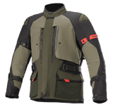 Alpinestars Ketchum GORE-TEX Jacket, waterproof men's adventure touring jacket in forest military green and black textile.