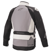 Alpinestars Ketchum GORE-TEX Jacket, men's adventure touring motorcycle jacket in ice gray and black textile, rear view.