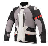 Alpinestars Ketchum GORE-TEX Jacket, men's adventure touring motorcycle jacket in ice gray and black waterproof textile.