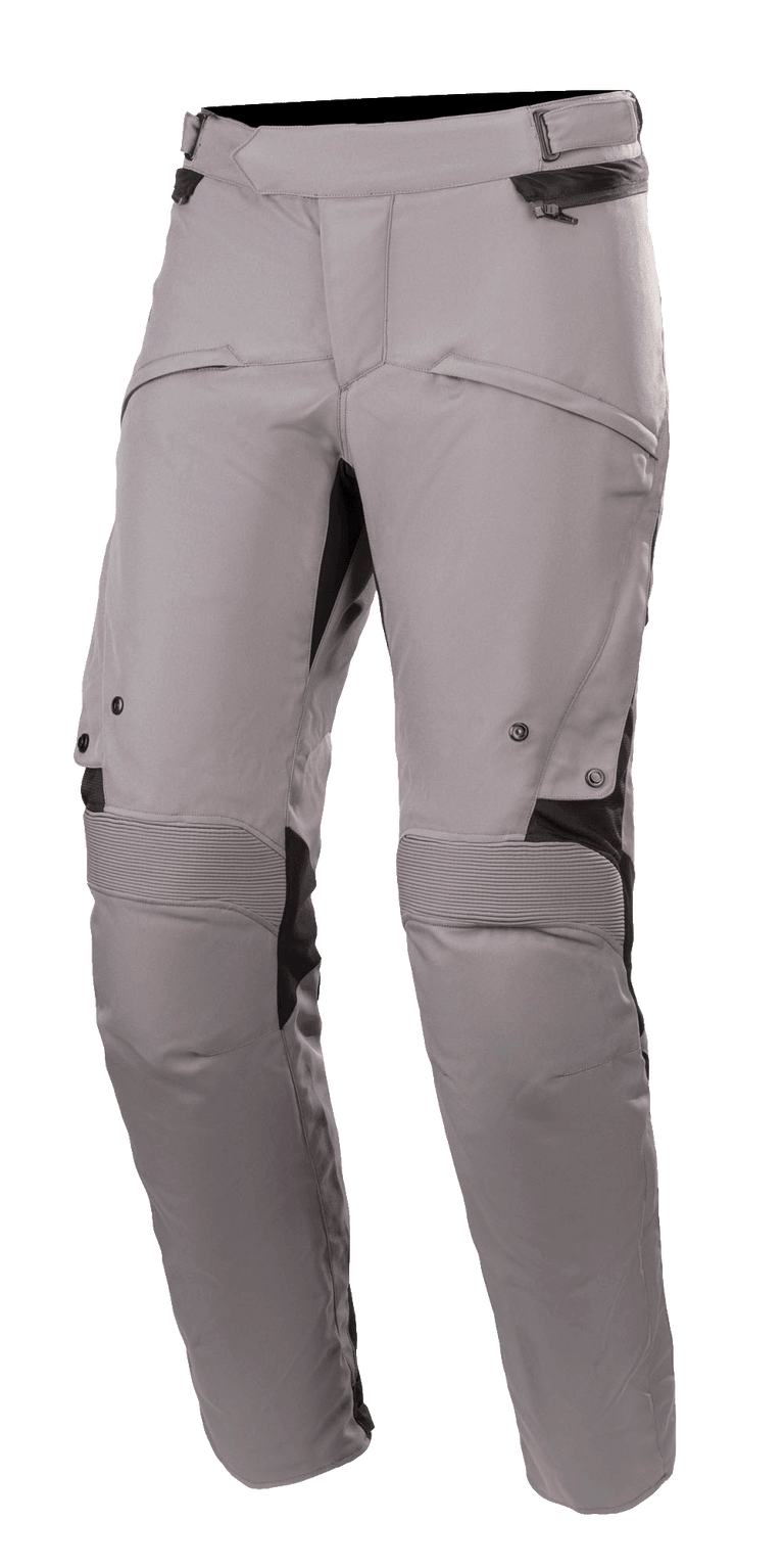 Alpinestars Road Pro GORE-TEX Pants, Motorcycle Touring Pants, Dark Gray and Black, featuring accordion stretch panels on knees, adjustable waist straps, zippered ventilation and pockets, durable technical textile construction