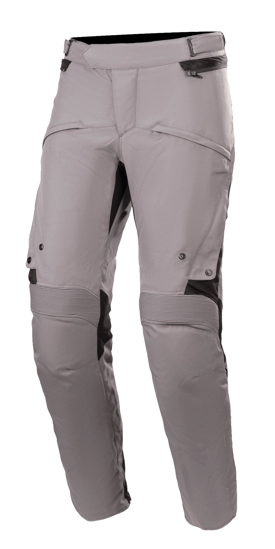 Alpinestars Road Pro GORE-TEX Pants, Motorcycle Touring Pants, Dark Gray and Black, featuring accordion stretch panels on knees, adjustable waist straps, zippered ventilation and pockets, durable technical textile construction
