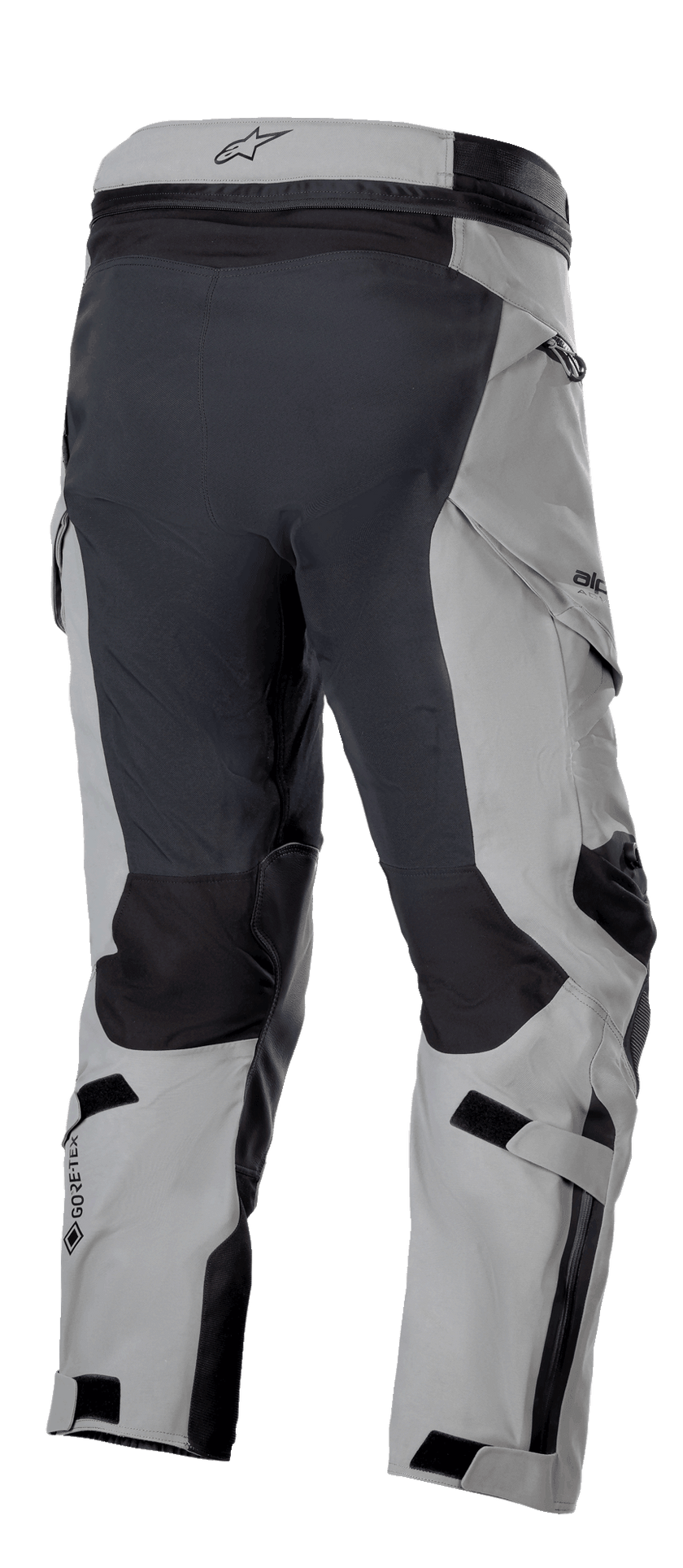 Alpinestars Boulder 3L GORE-TEX Pants, Short Length, Dark Gray and Black, rear view highlighting reinforced panels, GORE-TEX logo, adjustment straps, and motocross-derived ergonomic design