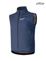 Alpinestars Techstar Softshell Vest, men's motocross riding vest, navy, windproof stretch softshell construction with full front zipper and branding graphics