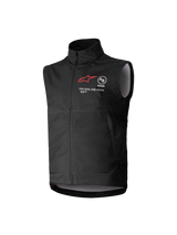 Alpinestars Youth Techstar Softshell Vest, Black, Sleeveless Motocross Vest with Red Star Logo, High Collar, Front Zipper, "ONE GOAL. ONE VISION." Branding, Light Gray Interior Lining, Youth Motorsports Apparel