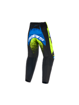 Alpinestars 2026 Kids Racer Nomur Pants, Youth Motocross Pants, Dark Navy, Yellow Fluo, and UCLA Blue, rear view showing bold white Astars logo and neon accents, durable off-road gear design