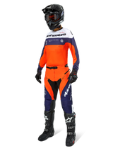 Alpinestars Pro-Dura Pants, Motocross and Enduro Pants, Navy Hot Orange and White, worn as part of a complete racing gear set with matching jersey, black helmet, and black boots, featuring durable panels and bold branding for off-road performance.