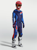 Alpinestars Racer Hunt Pants, blue and red motocross gear for men, featuring an ergonomic pre-curved race fit.