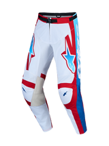 Alpinestars Racer Hunt Pants and Gear Set, white and red men's motocross pants with blue accents and leather inner knees.