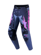 Alpinestars Racer Lone Motocross Pants in gray camo and purple, featuring durable polyfabric and pre-curved legs.