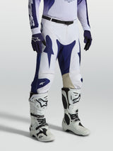 Alpinestars Racer Air Amber Pants, Men's Blue and White Motocross Pants, with perforated polyfabric and pre-curved race fit.