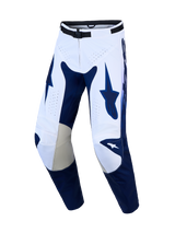 Alpinestars Racer Air Amber Men's Motocross Pants, Navy Blue and White, featuring perforated ventilation and leather knees.