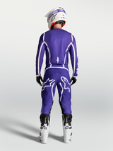 Alpinestars Fluid Apex V2 Pants, Men's Motocross Gear in Deep Blue and White, rear view on model with white racing boots.