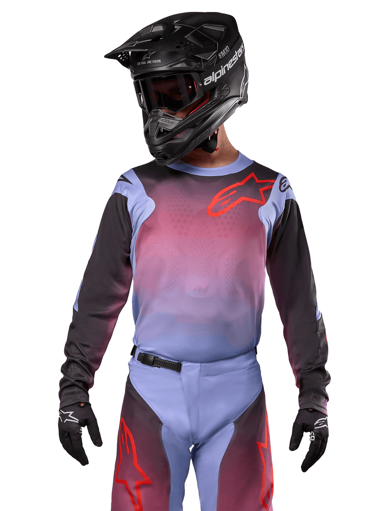 Alpinestars 2024 Racer Hoen Jersey, Men's Motocross Jersey, Lavan Purple and Black, moisture-wicking fabric for off-road racing.