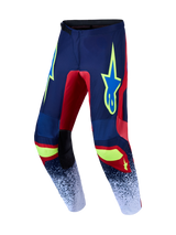 Alpinestars 2027 Fluid Drag Pants, men's navy blue and fire red motocross pants with white graphics and durable polyfabric.