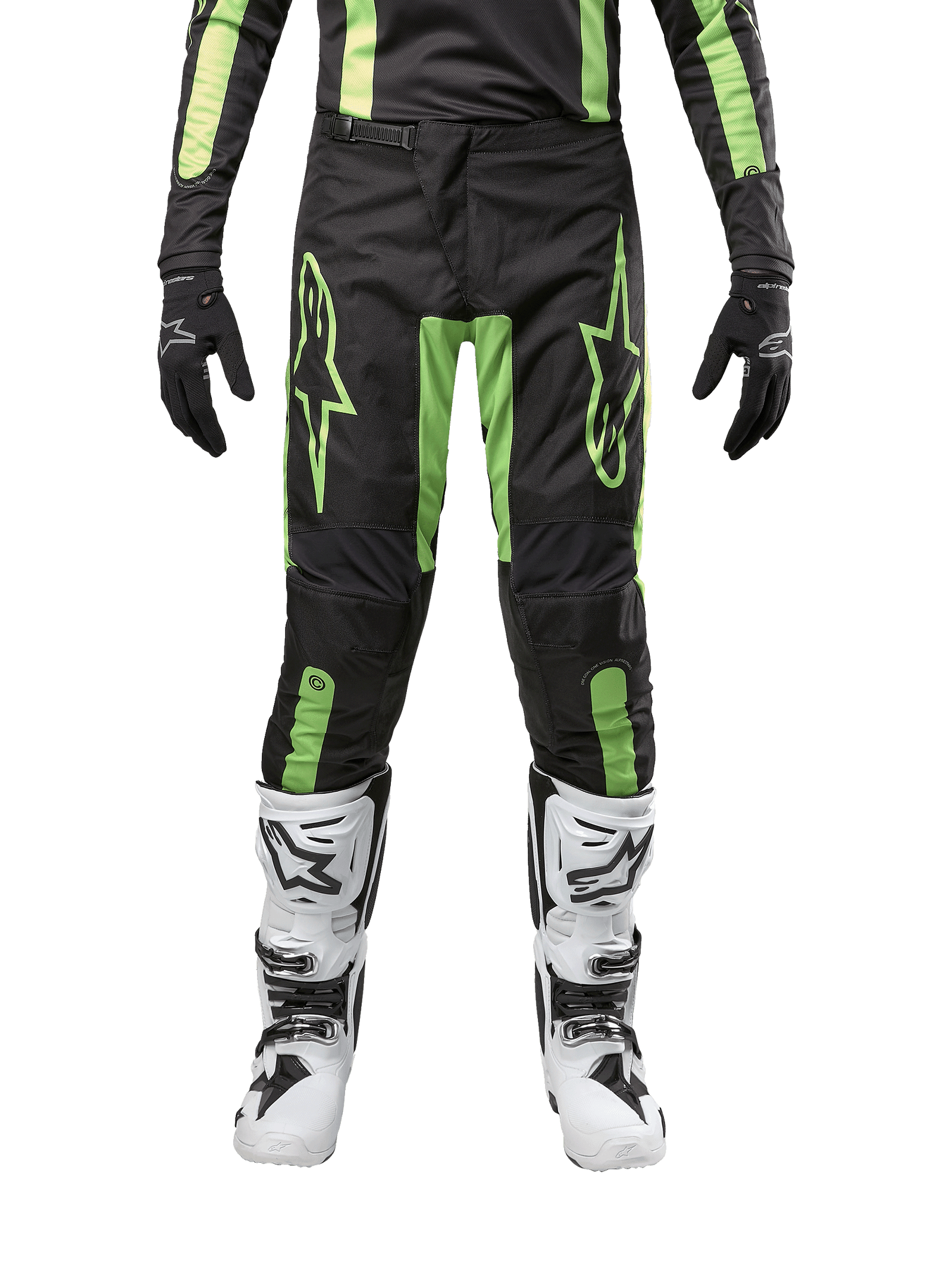 Alpinestars 2024 Fluid Lurv Pants, Men's Motocross Pants, Black and Yellow Fluo, durable poly-fabric with stretch panels.