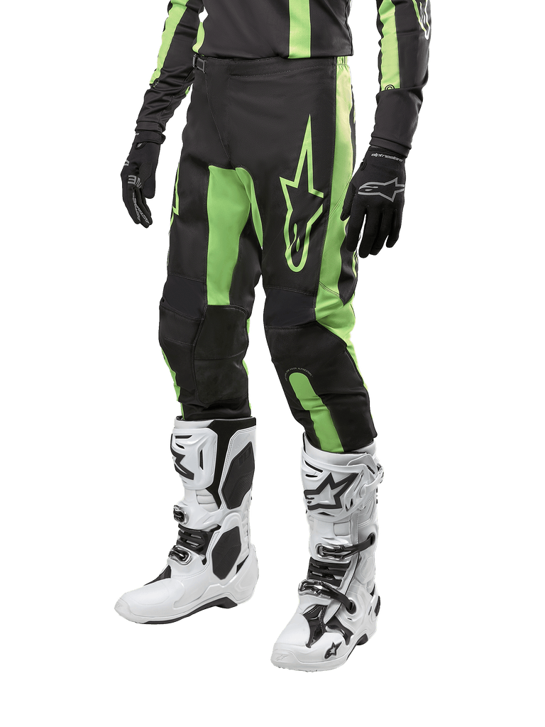 Alpinestars 2024 Fluid Lurv Pants, Motocross gear for men, Black and Yellow Fluo, durable poly-fabric with an ergonomic fit.