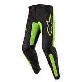 Alpinestars 2024 Fluid Lurv Motocross Pants, Black and Yellow Fluo, pre-curved poly-fabric design for off-road riding.