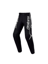 Alpinestars Youth Fluid Apex V2 Pants, durable black and silver motocross pants for young riders, textile construction.