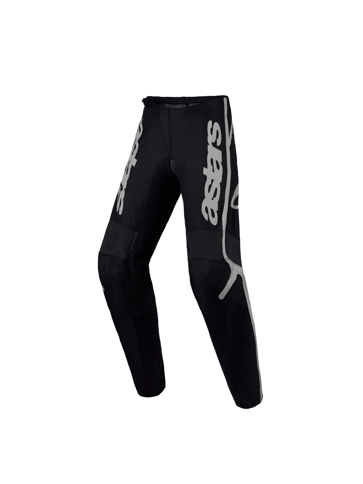 Alpinestars Youth Fluid Apex V2 Pants, durable black and silver motocross pants for young riders, textile construction.