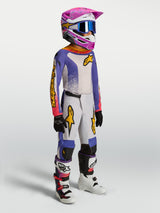 Alpinestars Youth Fluid Drag Pants, blue and gold motocross gear for youth riders, featuring durable textile and ergonomic fit.