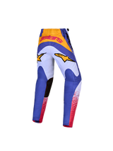 Alpinestars 2027 Youth Fluid Drag Pants, blue and gold motocross pants with pre-curved ergonomic fit for young riders.