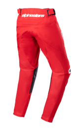 Alpinestars Youth 2023 Racer Narin Pants, Motocross Pants, Mars Red and White, Back view showing white Alpinestars branding on the rear waist, black leather inner leg panels, pre-curved ergonomic design for off-road riding