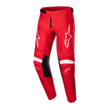 Alpinestars Youth 2024 Racer Lurv Pants, Red and White Motocross Pants with pre-curved legs and leather knee panels.