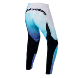 Alpinestars Women's Stella 2024 Fluid Pants, motocross gear in white and turquoise, rear view with ergonomic pre-curved legs.