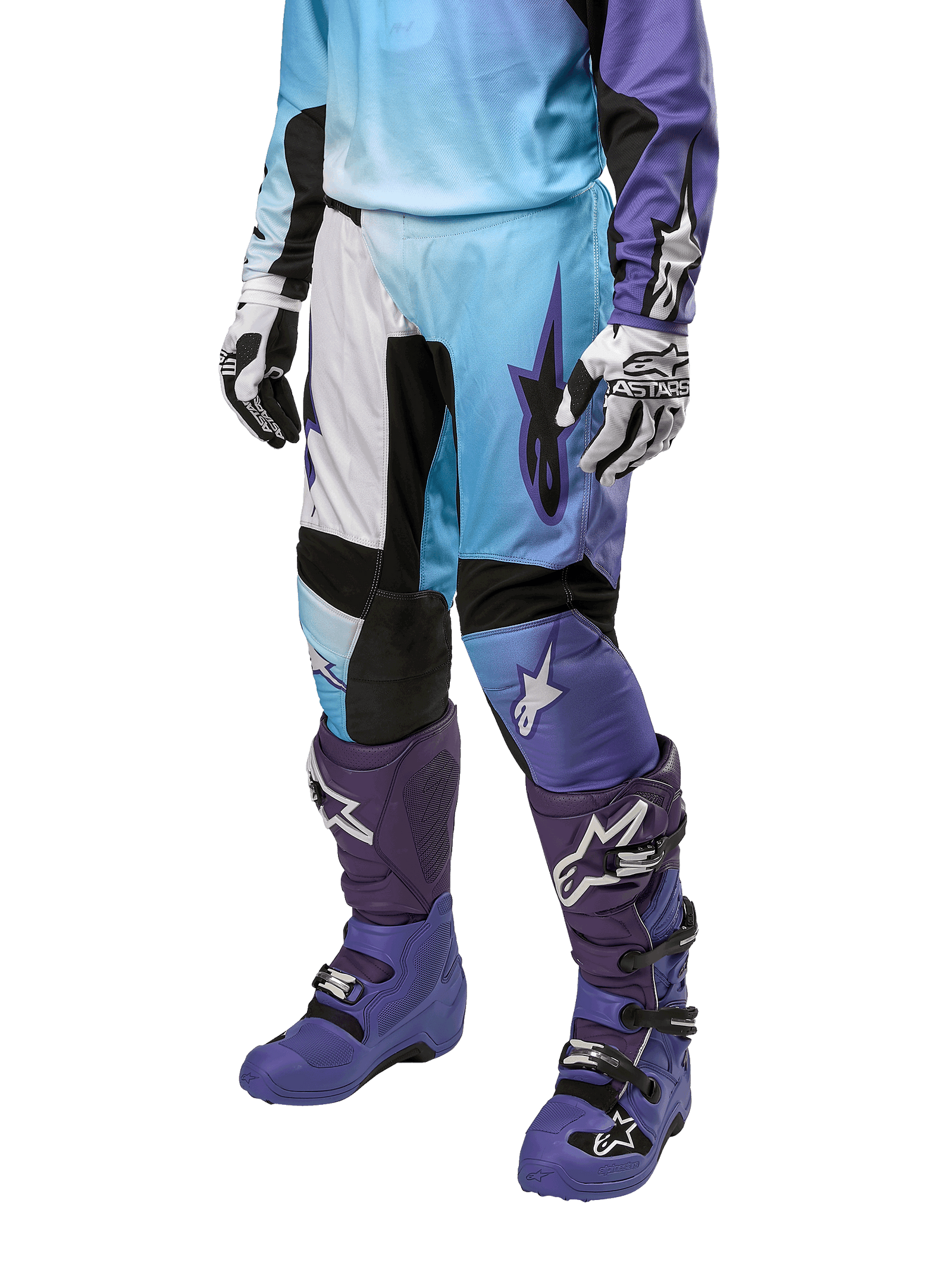Alpinestars Women Stella 2024 Fluid Pant, Motocross Pants, White and Turquoise, ergonomic women's fit for off-road racing.