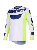 Alpinestars 2026 Racer Air Riway Jersey, Motocross Jersey, Light Gray with Yellow Fluo and Blue accents, 'astars' branding across the chest, neon yellow side panels, breathable mesh construction for off-road performance
