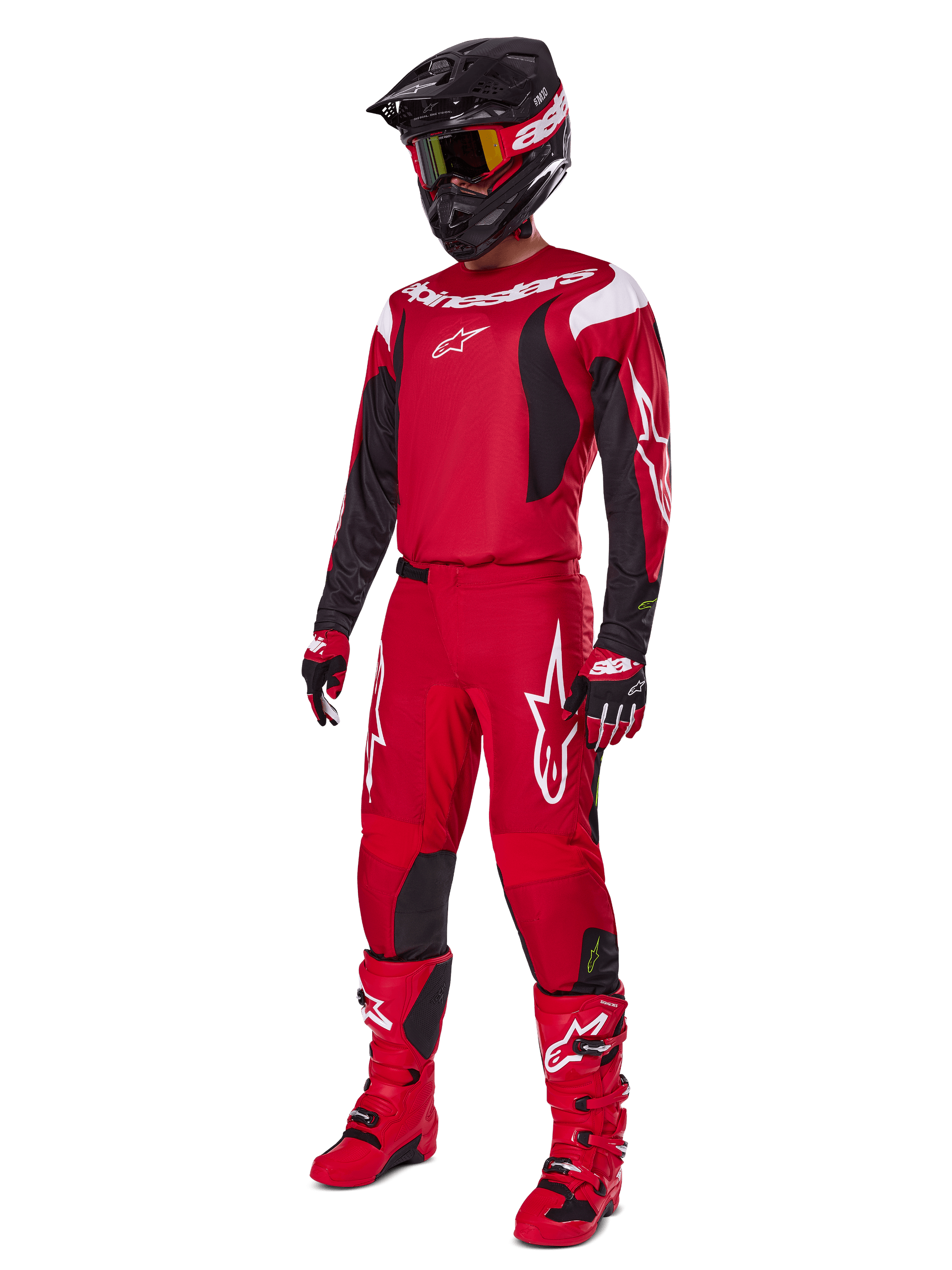 Alpinestars 2025 Fluid Haul Jersey and Gear Set, red and black men's motocross racing outfit for off-road performance.