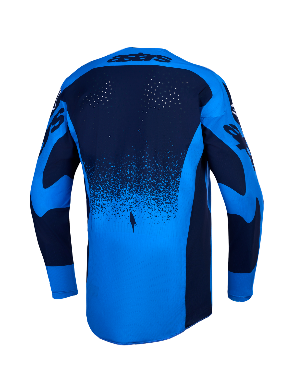 Alpinestars 2027 Techstar Swan Jersey, Men's Motocross Jersey, Blue and Navy, back view featuring laser-cut ventilation.