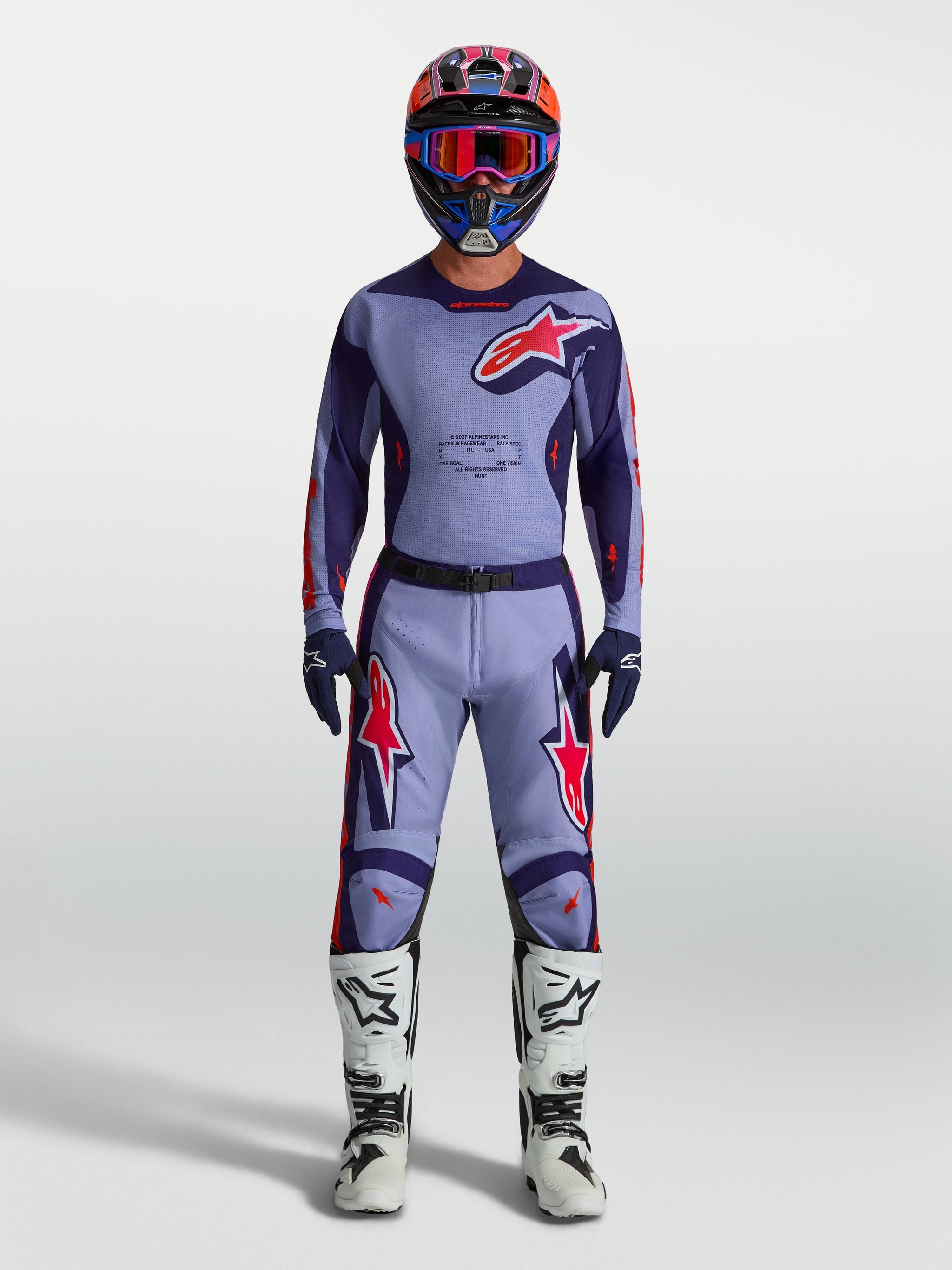 Alpinestars Racer Air Hunt Jersey, Men's Motocross Gear in Purple and Pink Fluo with ventilated mesh.