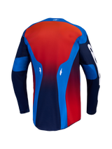 Alpinestars Racer Hunt Jersey, Motocross Riding Gear, Blue and Fire Red, lightweight moisture-wicking textile, back view.