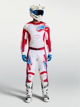 Alpinestars 2027 Racer Hunt Gear Set AND 2027 Racer Hunt Pants, red and white motocross outfit with blue accents.