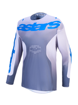 Alpinestars Racer Amber Jersey in gray and blue for motocross racing with moisture-wicking, ventilated polyfabric.