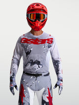 Alpinestars Racer Air Lone Jersey, Gray Camo and Fire Red breathable mesh motocross jersey for men.