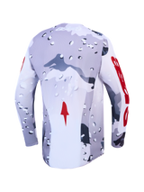 Alpinestars 2027 Racer Air Lone Jersey, Motocross Riding, Men, Gray Camo, White and Fire Red, Breathable Airflow Mesh.