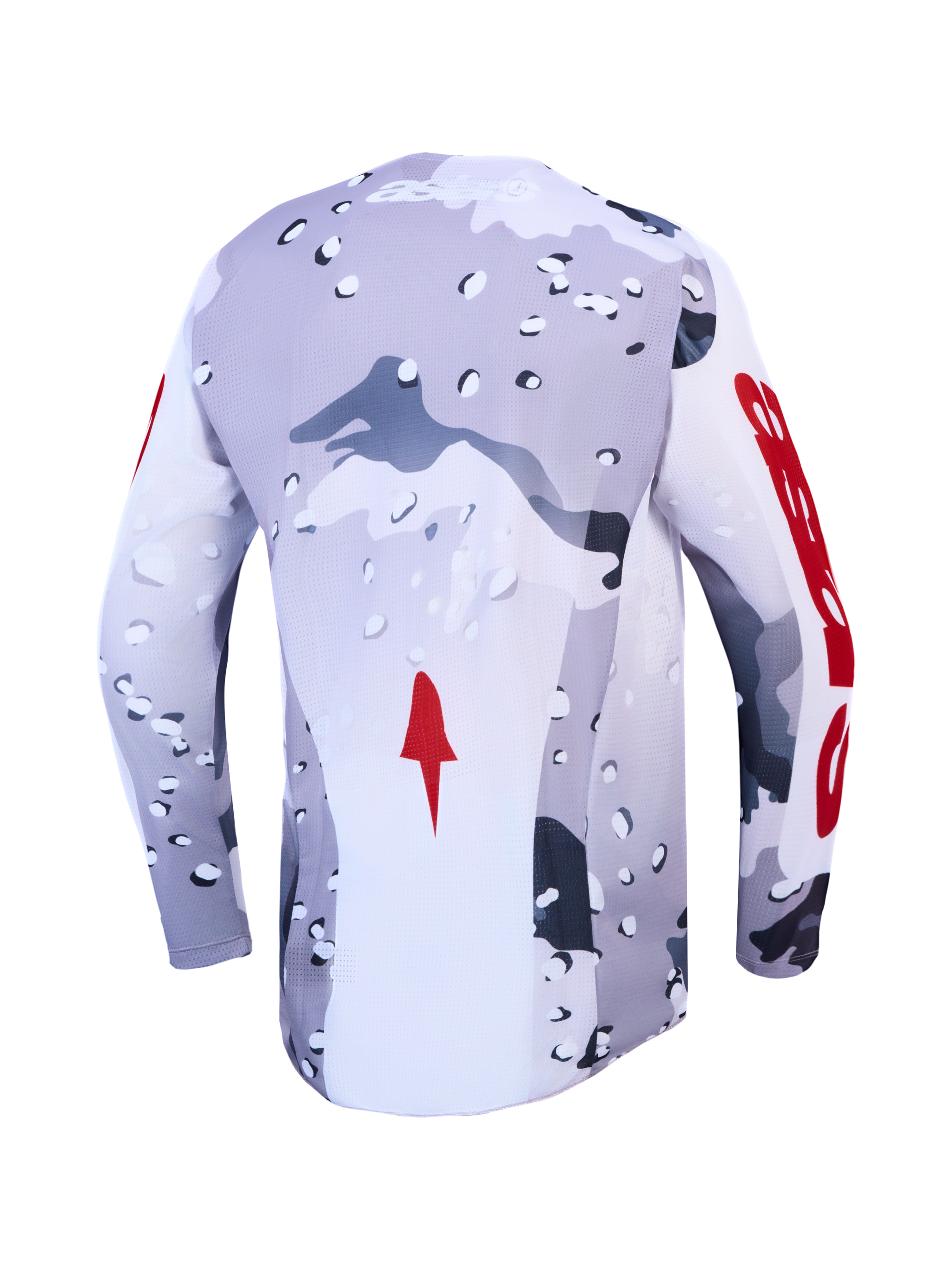 Alpinestars 2027 Racer Air Lone Jersey, Motocross Riding, Men, Gray Camo, White and Fire Red, Breathable Airflow Mesh.