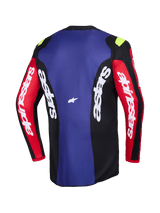 Alpinestars 2026 Fluid Grid Jersey, Rear View, Motocross Jersey in Red, Black, and Purple, featuring white Alpinestars branding on sleeves and side panels, small neon yellow accents on shoulders, technical moisture-wicking off-road apparel