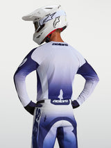Alpinestars Racer Air Amber Jersey, Men's Motocross Racing Jersey, Blue and White, Rear View with Ventilated Mesh Construction