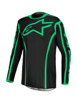Alpinestars Fluid Apex V2 Jersey, black and green fluo motocross jersey with moisture-wicking polyfabric and star logo.