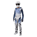 Alpinestars 2024 Racer Hoen Jersey and Pants, Men's motocross gear set in white and navy moisture-wicking fabric.