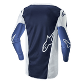 Alpinestars 2024 Racer Hoen Jersey, Men's Motocross Jersey, White and Dark Navy, breathable poly-fabric with dropped tail.