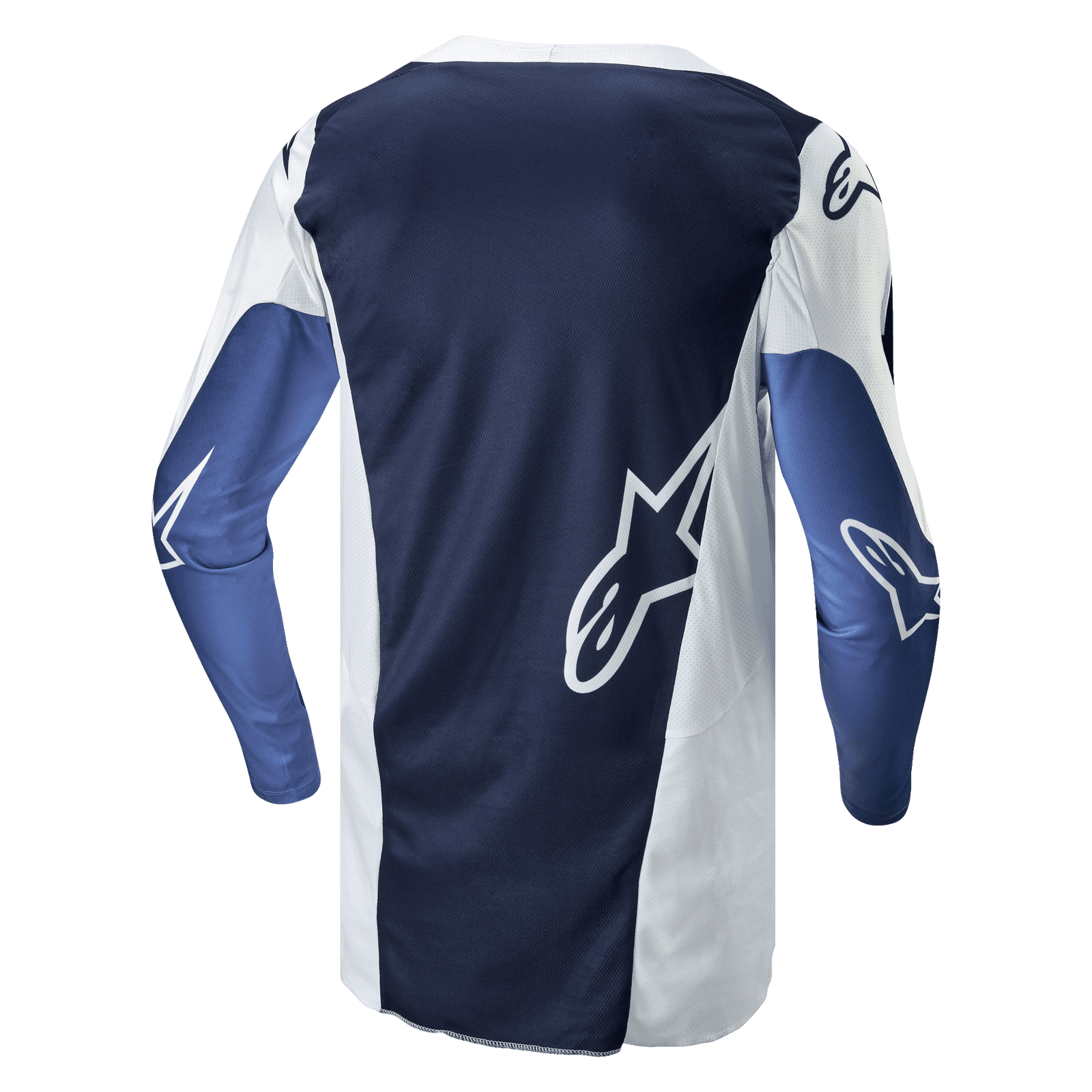 Alpinestars 2024 Racer Hoen Jersey, Men's Motocross Jersey, White and Dark Navy, breathable poly-fabric with dropped tail.