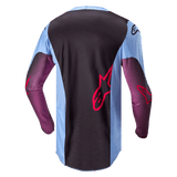 Alpinestars 2024 Racer Hoen Jersey, motocross jersey, back view in black, purple and light blue with red star graphics.