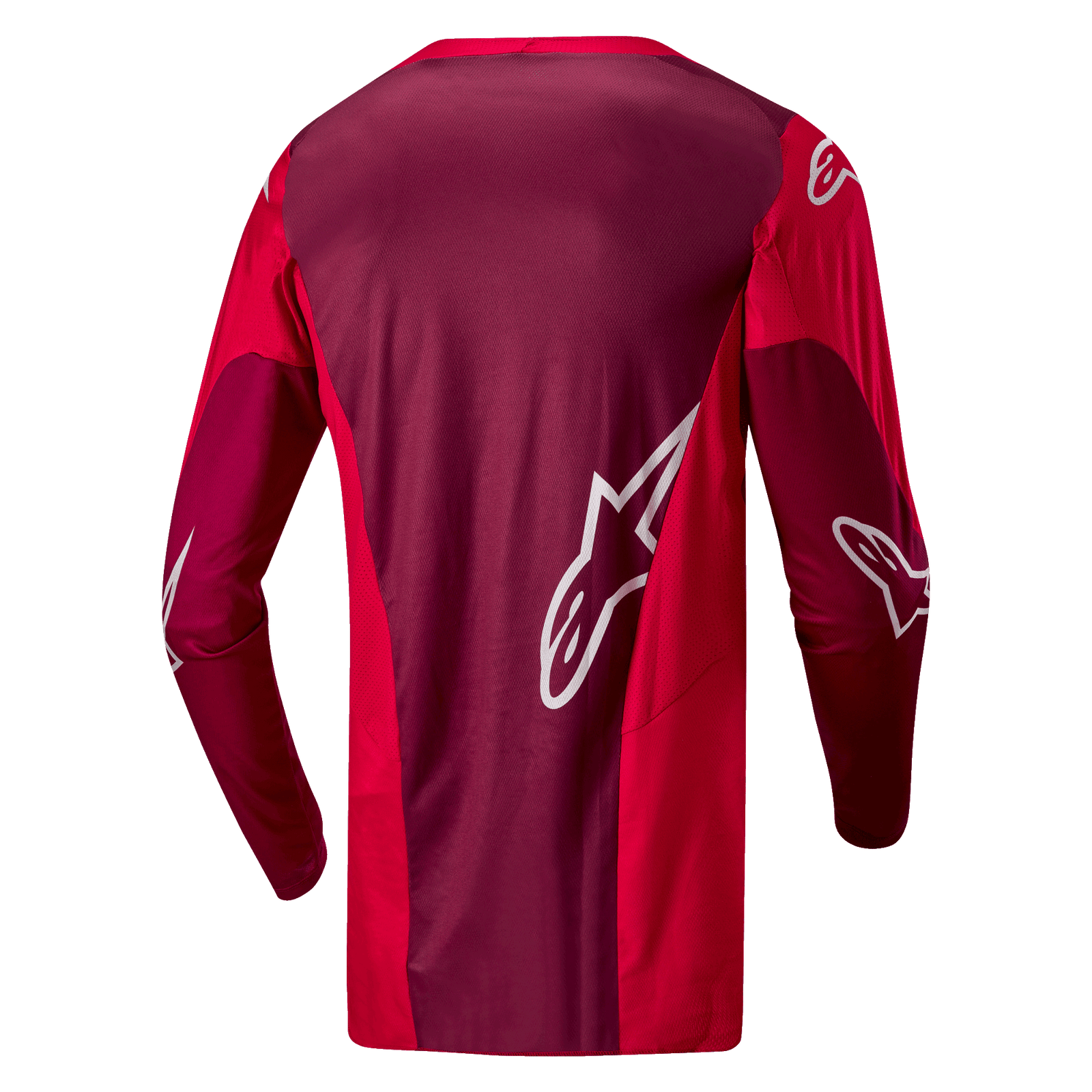 Alpinestars 2024 Racer Hoen Jersey, back view in Mars Red and Burgundy, featuring moisture-wicking mesh and technical fabric.