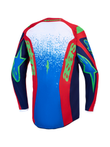 Alpinestars Fluid Drag Jersey in Blue Navy and Fire Red, Men's Motocross Jersey with bold green accents, back view.