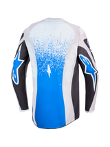 Alpinestars Fluid Drag Jersey, blue and graystone motocross jersey, back view with splatter graphics and star logos.
